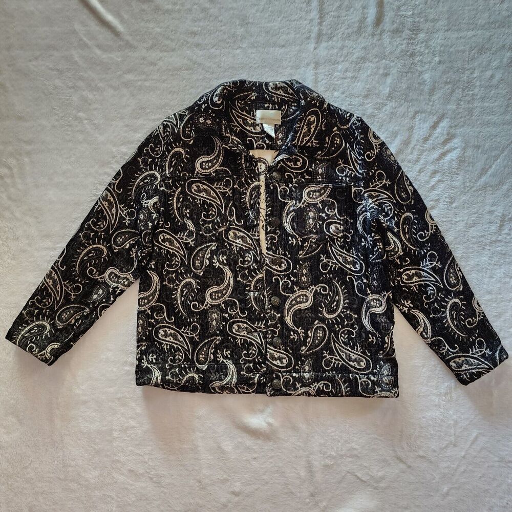 Drapers & Damons Large Paisley Woven Blazer Jacket Black & White Button Down